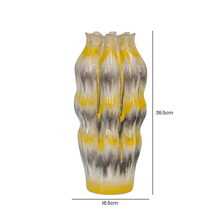 Beige Ceramic Vase with Multicolour Stripes Lina Home