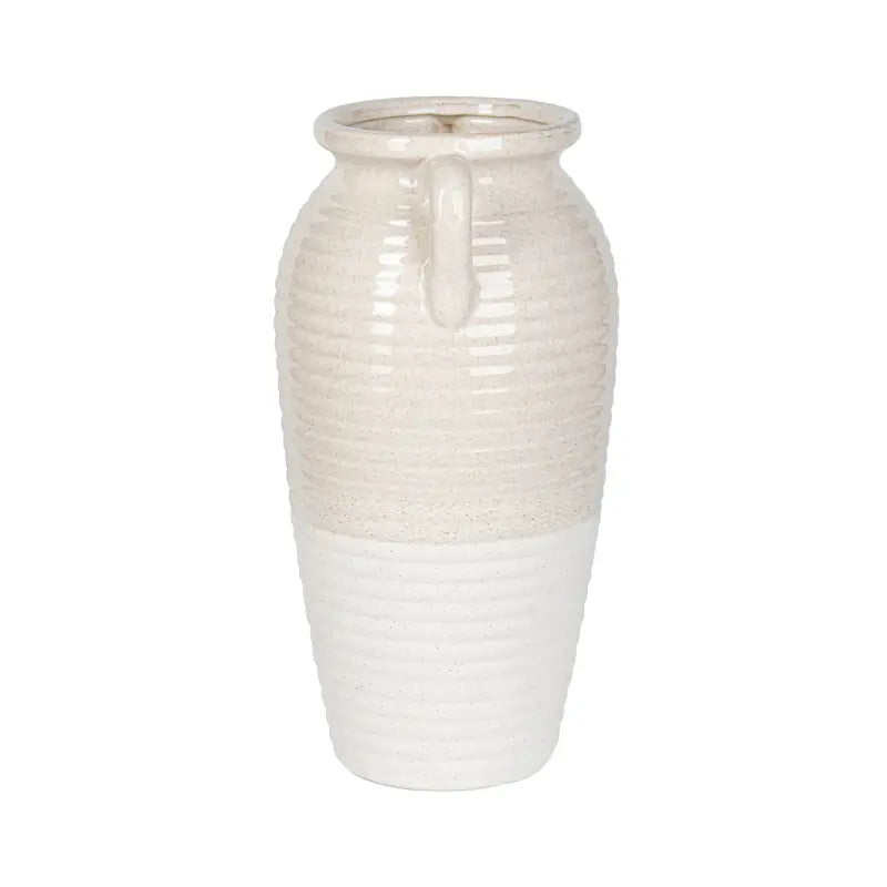 Beige and White Ribbed Ceramic Vase Lina Home