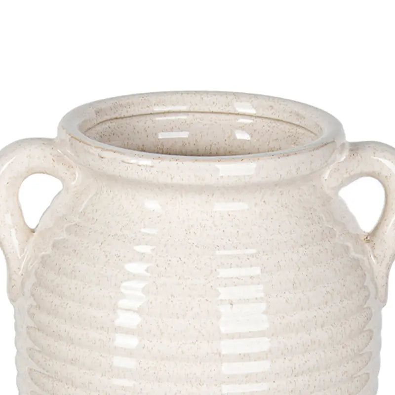 Beige and White Ribbed Ceramic Vase Lina Home
