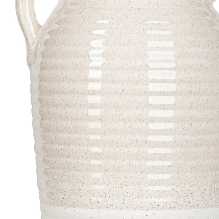 Beige and White Ribbed Ceramic Vase Lina Home