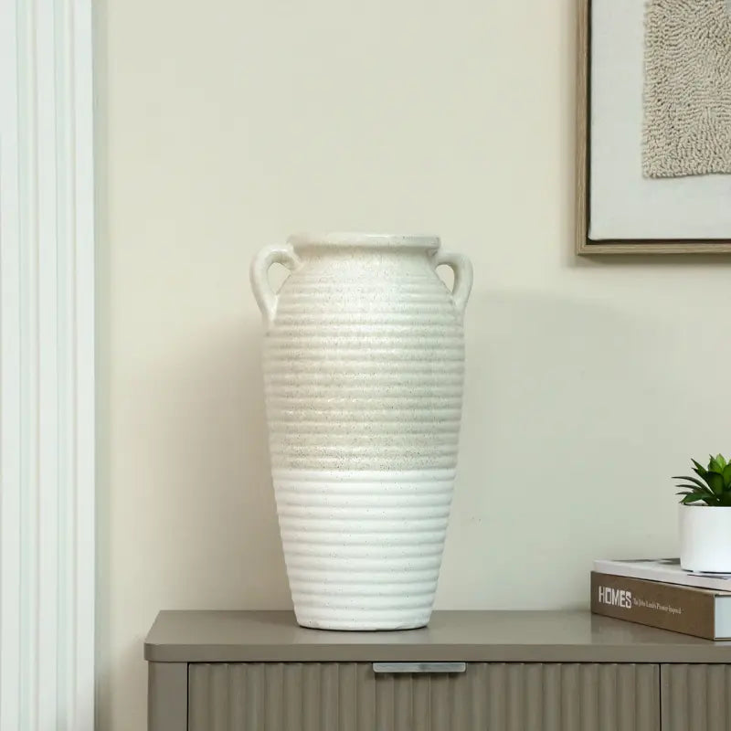 Beige and White Ribbed Ceramic Vase Lina Home