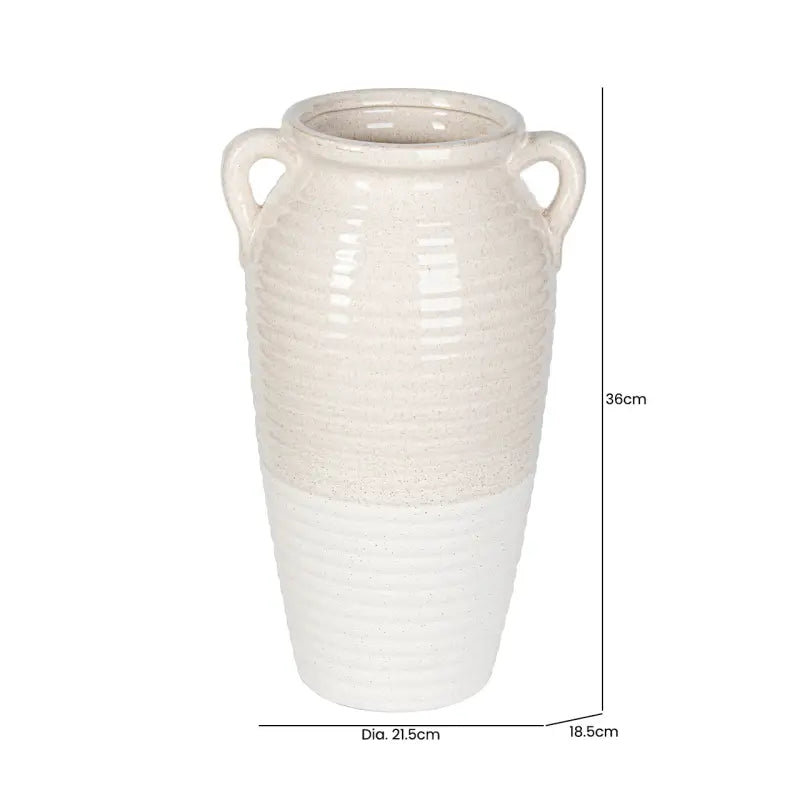 Beige and White Ribbed Ceramic Vase Lina Home