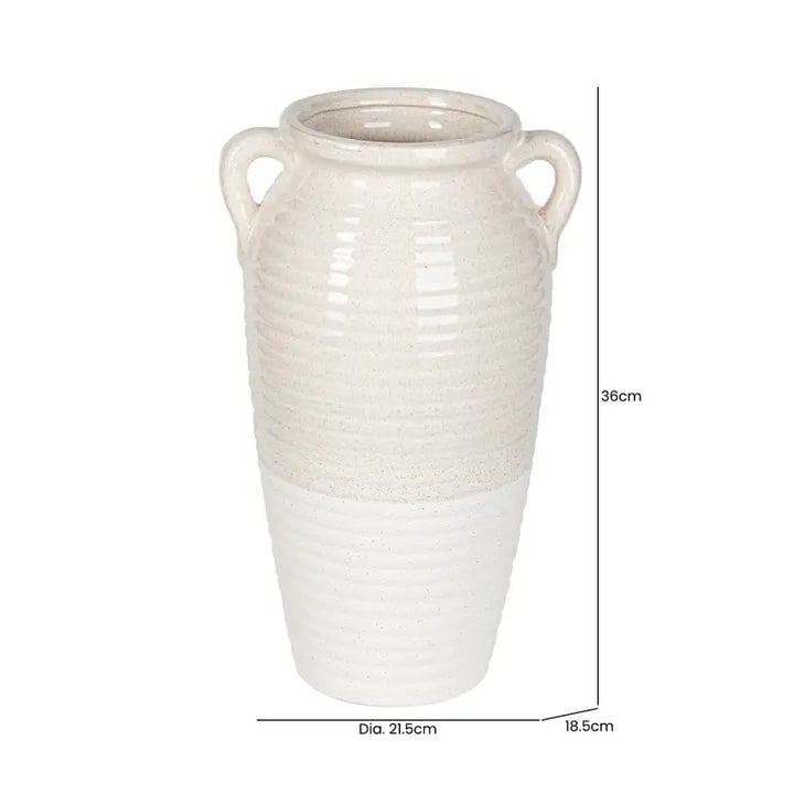 Beige and White Ribbed Ceramic Vase Lina Home