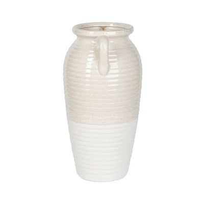 Beige and White Ribbed Ceramic Vase Lina Home
