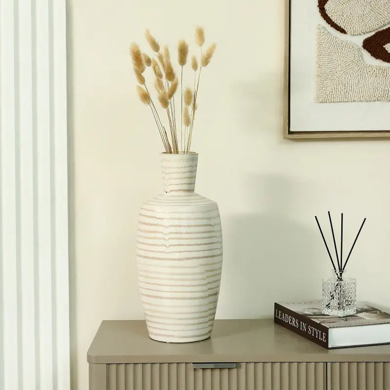 Beige and Brown Striped Ceramic Vase Lina Home
