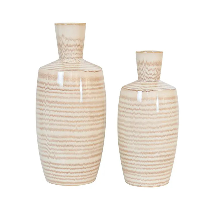 Beige and Brown Striped Ceramic Vase Lina Home