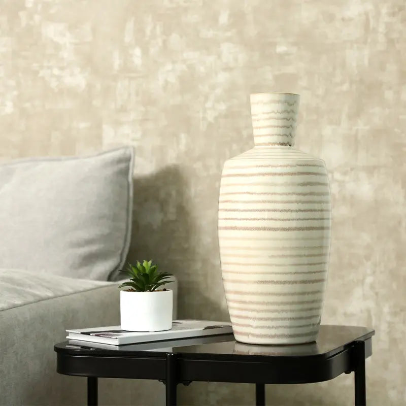Beige and Brown Striped Ceramic Vase Lina Home