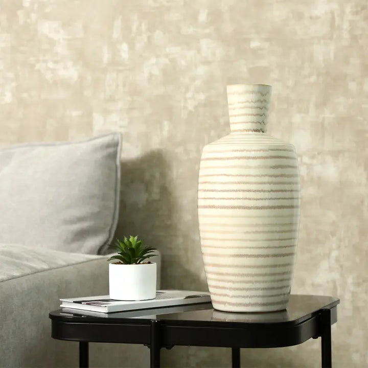 Beige and Brown Striped Ceramic Vase Lina Home