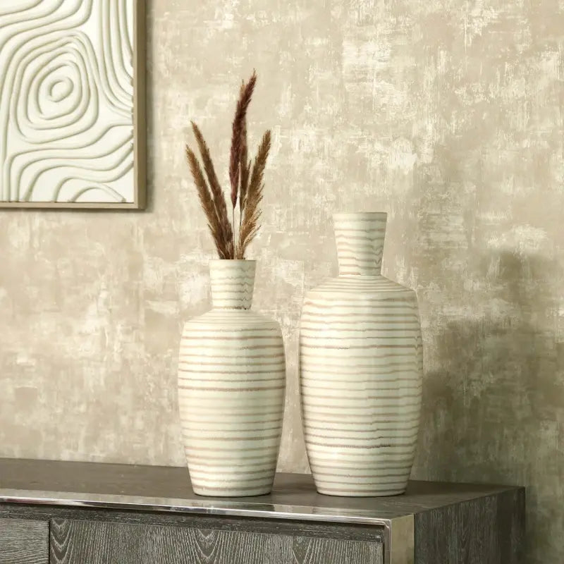 Beige and Brown Striped Ceramic Vase Lina Home