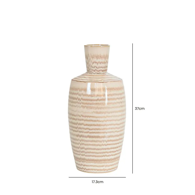 Beige and Brown Striped Ceramic Vase Lina Home
