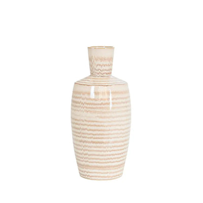 Beige and Brown Striped Ceramic Vase Lina Home