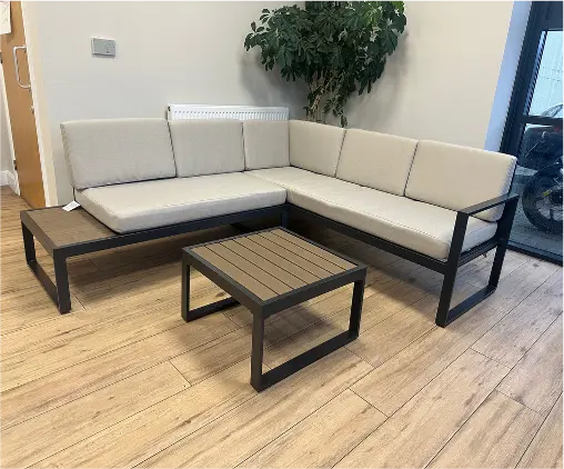 Aluminium Corner Lounge Set with Dark Grey Frame and Beige Cushions UCPMJ