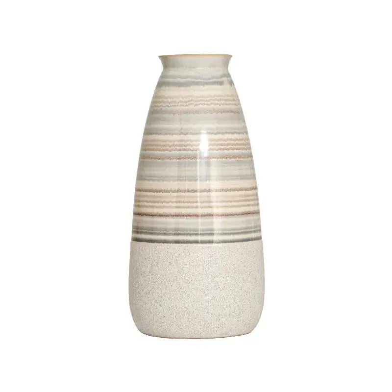 Beige Ceramic Vase with Multicolour Stripes Lina Home
