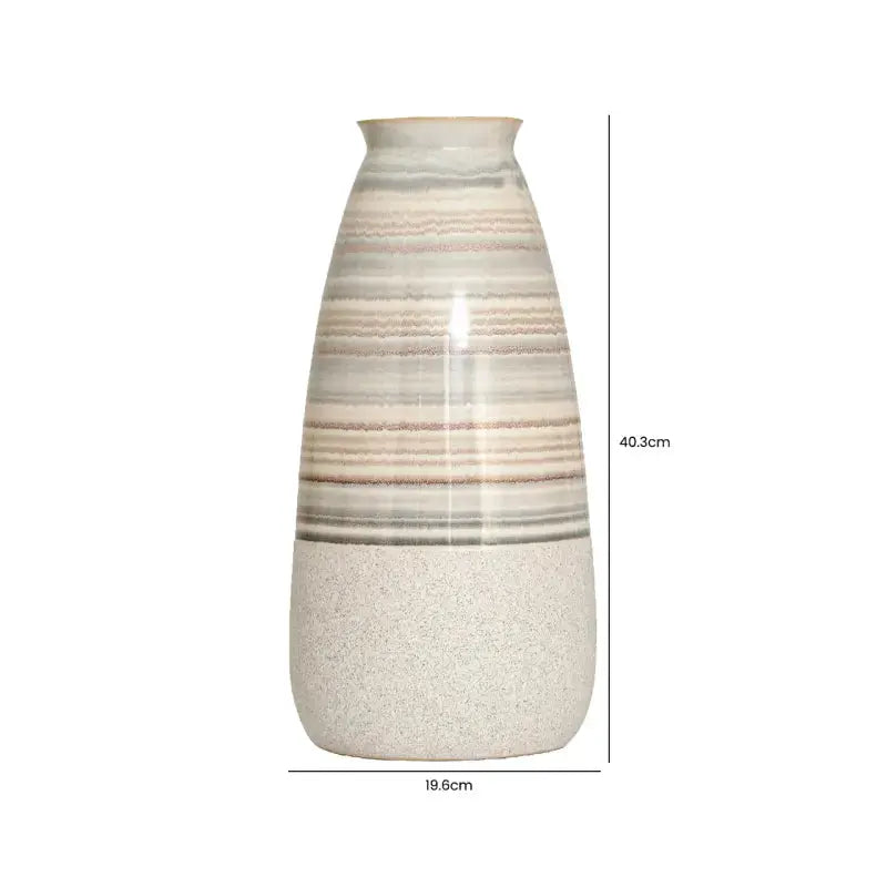 Beige Ceramic Vase with Multicolour Stripes Lina Home
