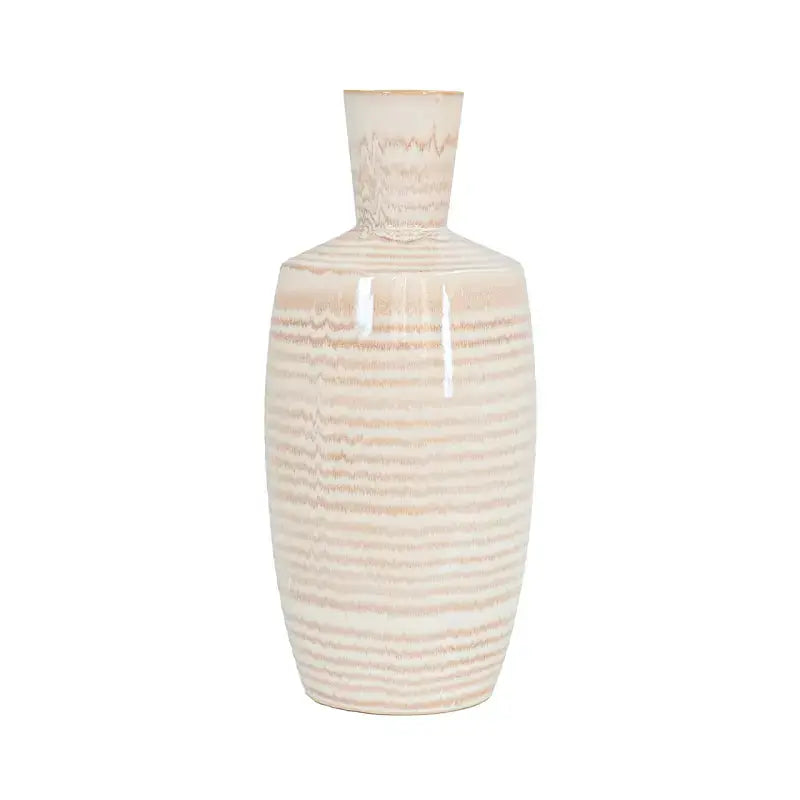 Beige and Brown Striped Ceramic Vase Lina Home