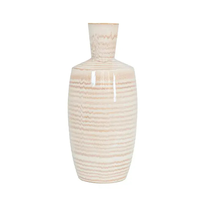 Beige and Brown Striped Ceramic Vase Lina Home