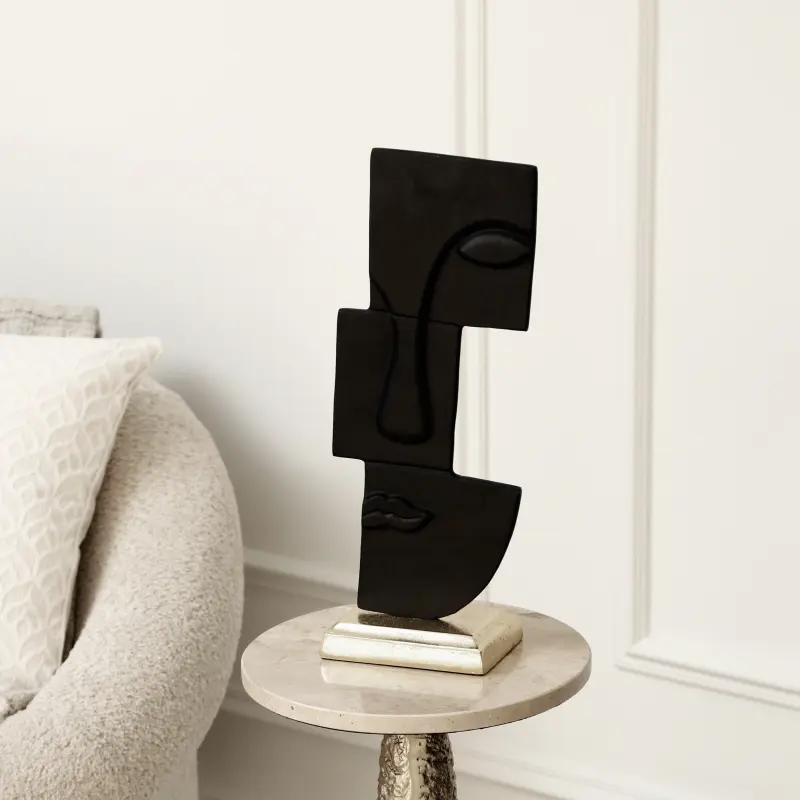 44cm Black Metal Face Sculpture with Gold Base Lina Home