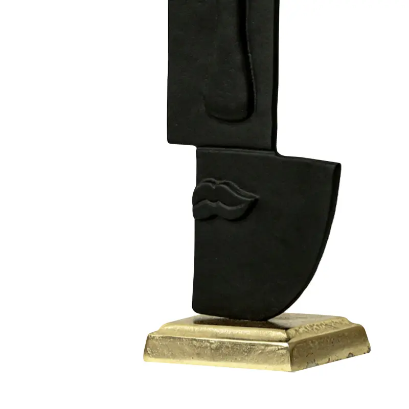 44cm Black Metal Face Sculpture with Gold Base Lina Home