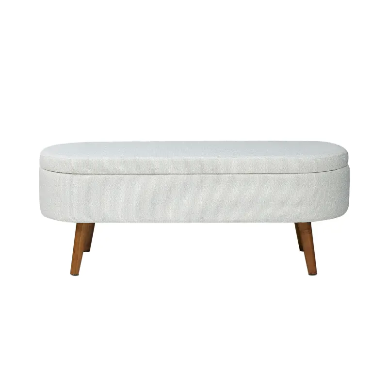 45.5cm White Boucle Storage Bench in Wooden Legs Lina Home