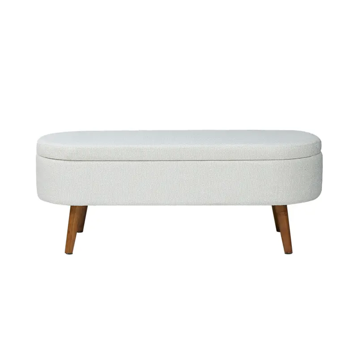 45.5cm White Boucle Storage Bench in Wooden Legs Lina Home