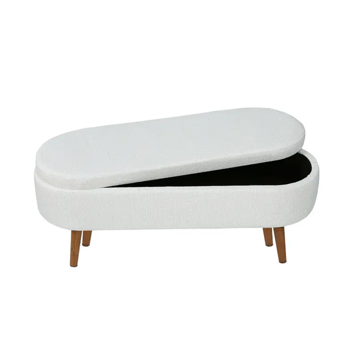 45.5cm White Boucle Storage Bench in Wooden Legs Lina Home