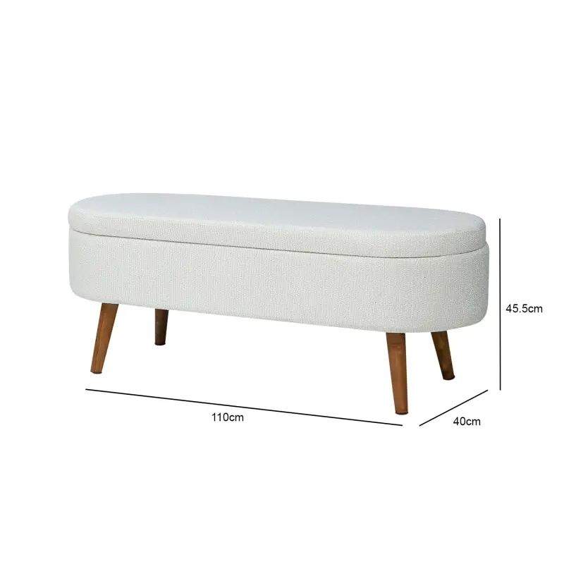 45.5cm White Boucle Storage Bench in Wooden Legs Lina Home