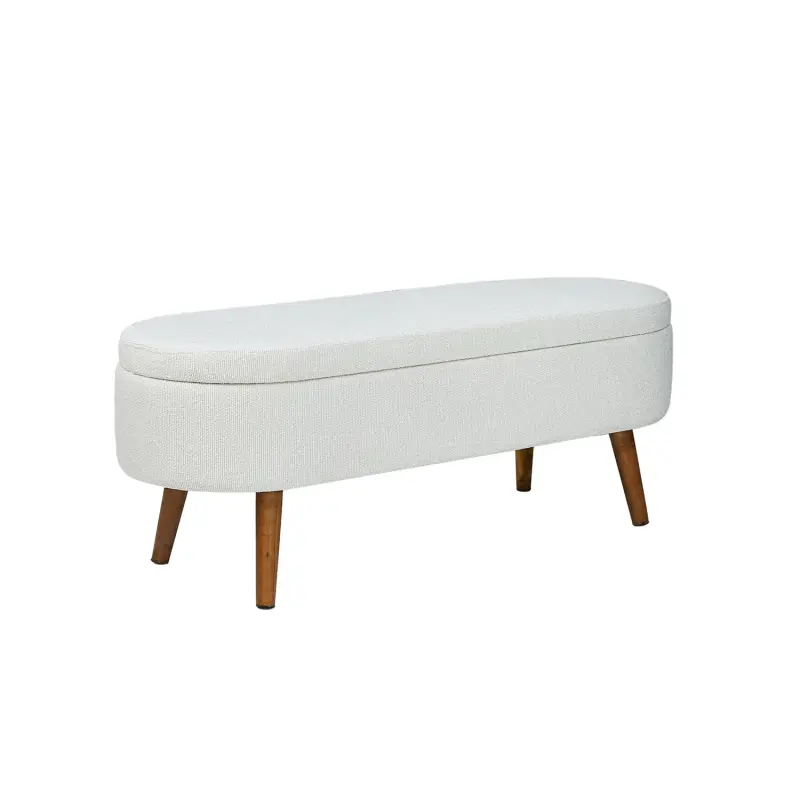 45.5cm White Boucle Storage Bench in Wooden Legs Lina Home