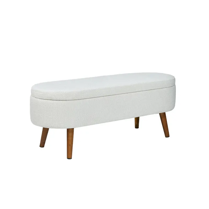 45.5cm White Boucle Storage Bench in Wooden Legs Lina Home