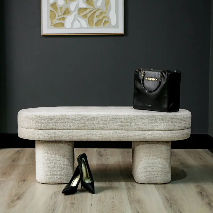45cm Taupe Chenille Bench Lina Home