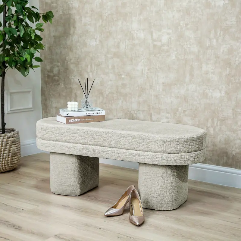 45cm Taupe Chenille Bench Lina Home