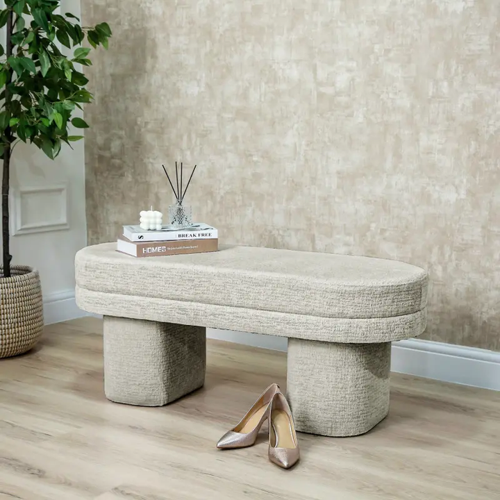 45cm Taupe Chenille Bench Lina Home