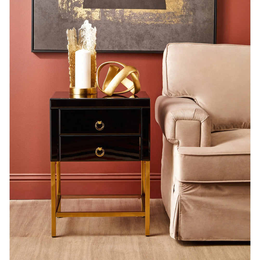 Kensford Townhouse Black 2 Drawer Side Table – Black Bedside Table with Storage Studio 55