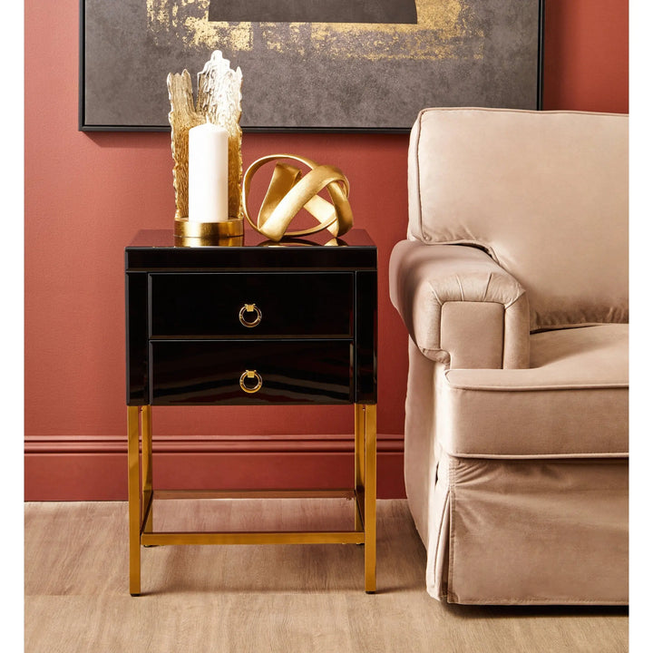 Kensford Townhouse Black 2 Drawer Side Table – Black Bedside Table with Storage Studio 55