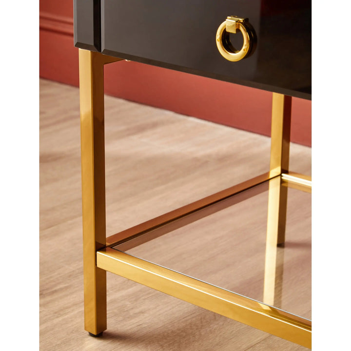 Kensford Townhouse Black 2 Drawer Side Table – Black Bedside Table with Storage Studio 55