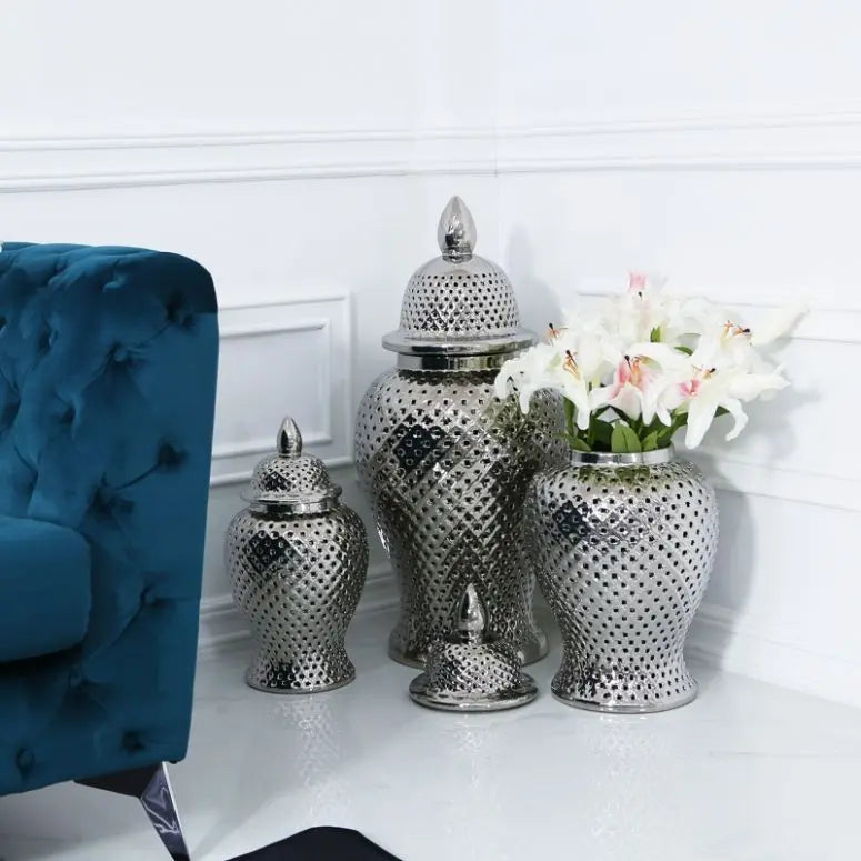 Silver Ceramic 46cm Ginger Jar Lina Home