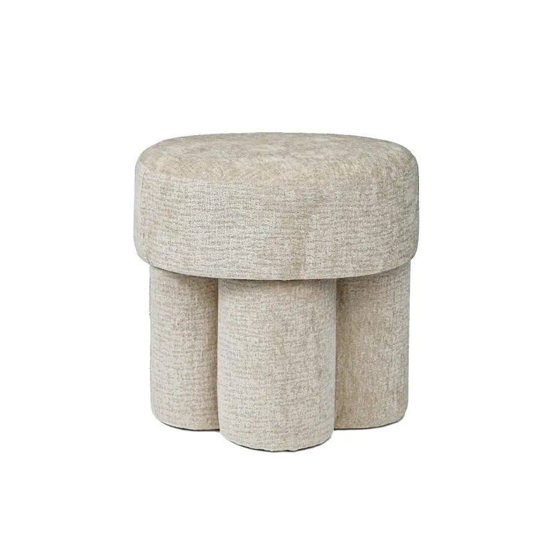47.5cm Beige Chenille Round Stool Lina Home