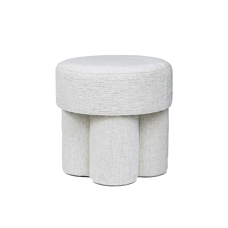 47.5cm Ivory Chenille Round Stool Lina Home