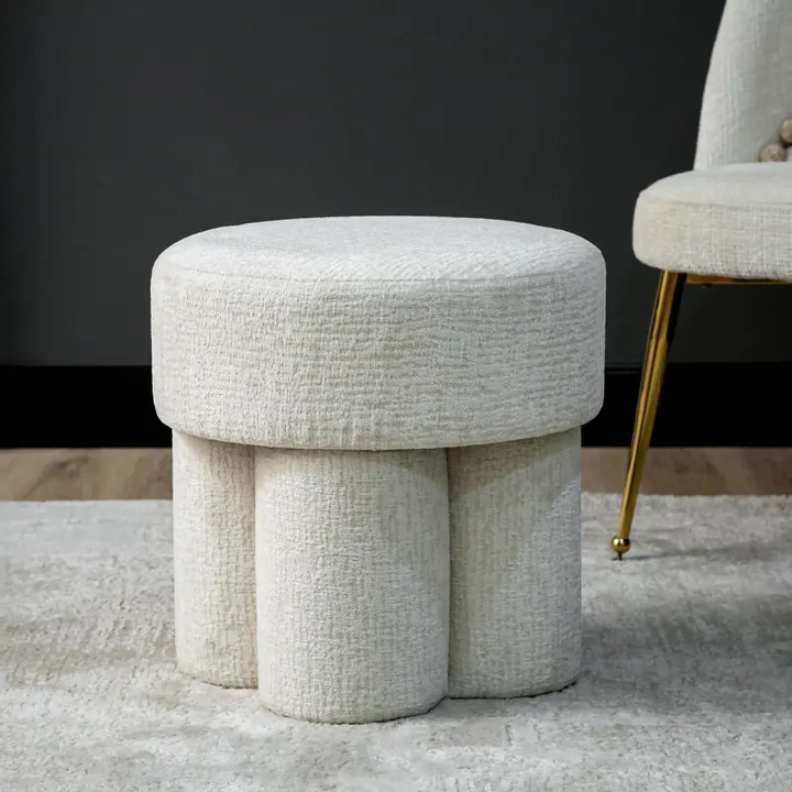 47.5cm Ivory Chenille Round Stool Lina Home