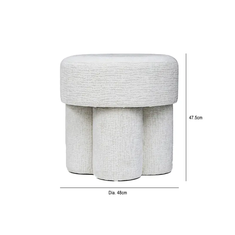 47.5cm Ivory Chenille Round Stool Lina Home