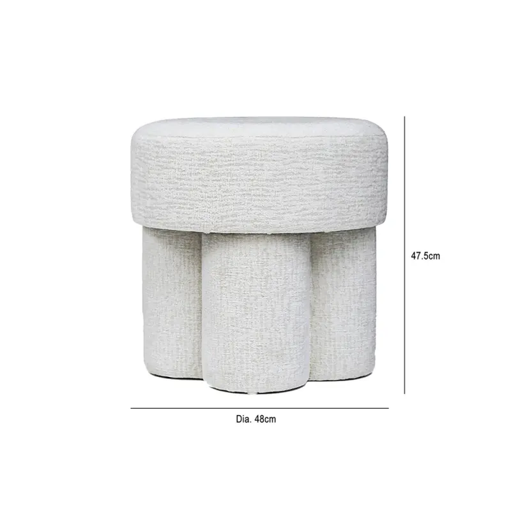 47.5cm Ivory Chenille Round Stool Lina Home
