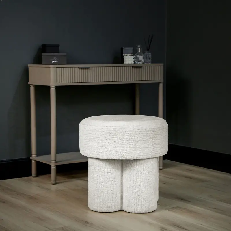 47.5cm Ivory Chenille Round Stool Lina Home