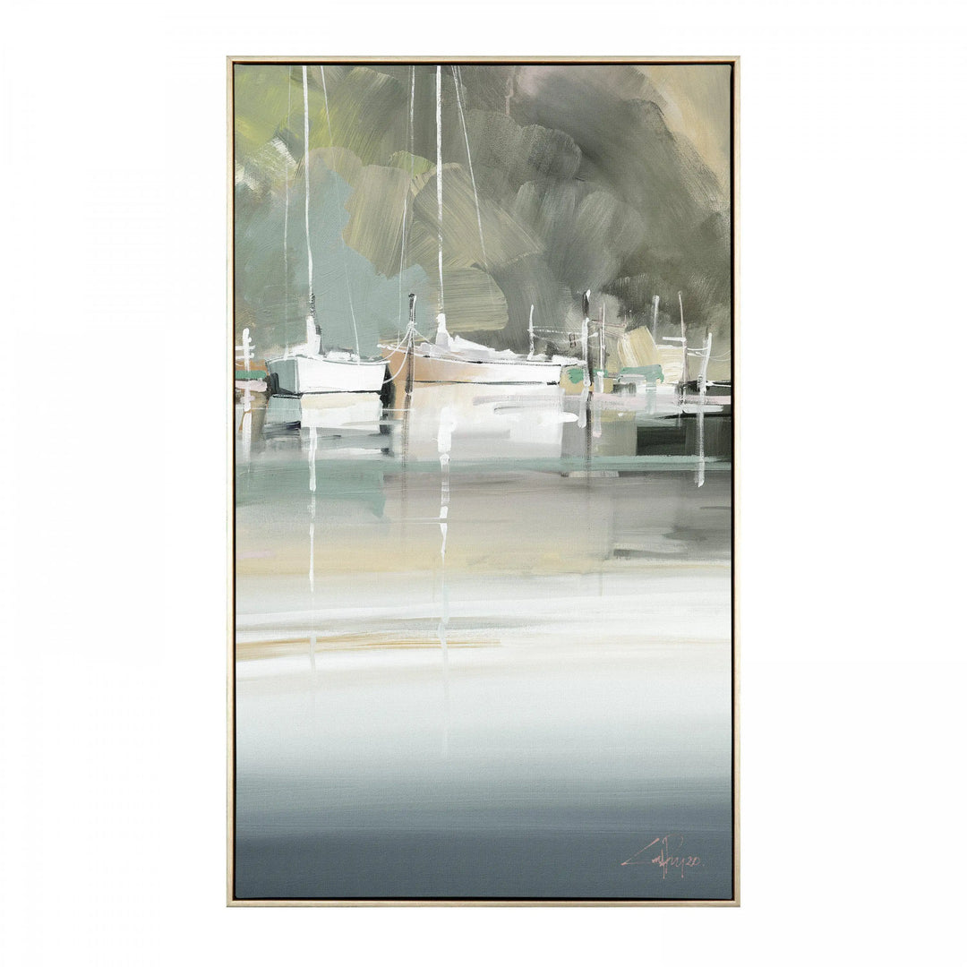 Peaceful Mooring Framed Canvas 360x28x590mm Gallery Direct