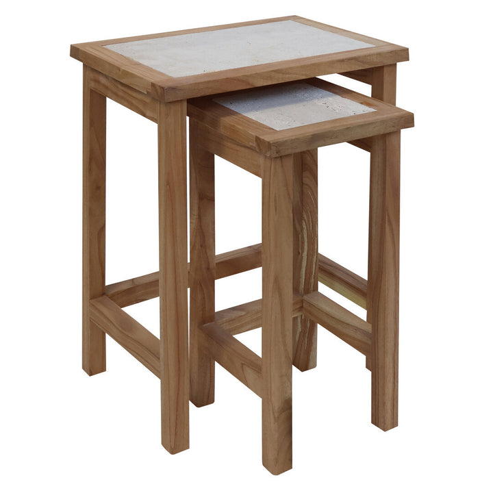 Willow Small Set Of 2 Wooden Side Tables with Travertine Tops Studio 55
