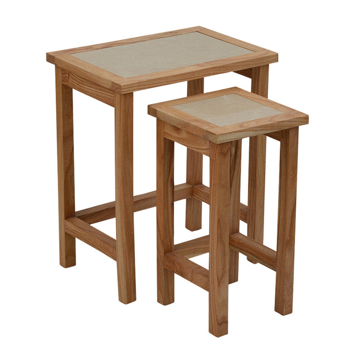 Willow Small Set Of 2 Wooden Side Tables with Cream Marble Tops Studio 55