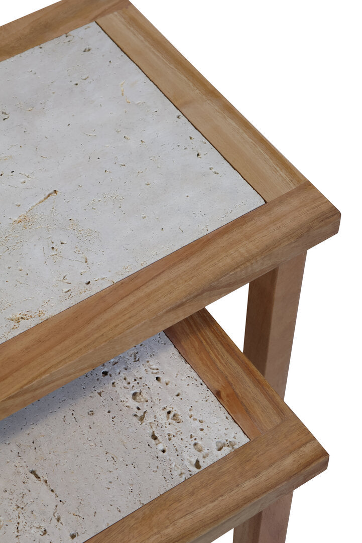 Willow Small Set Of 2 Wooden Side Tables with Travertine Tops Studio 55