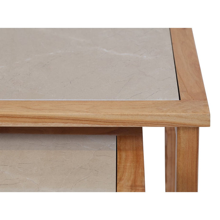 Willow Large Set Of 2 Wooden Side Tables with Cream Marble Tops Studio 55