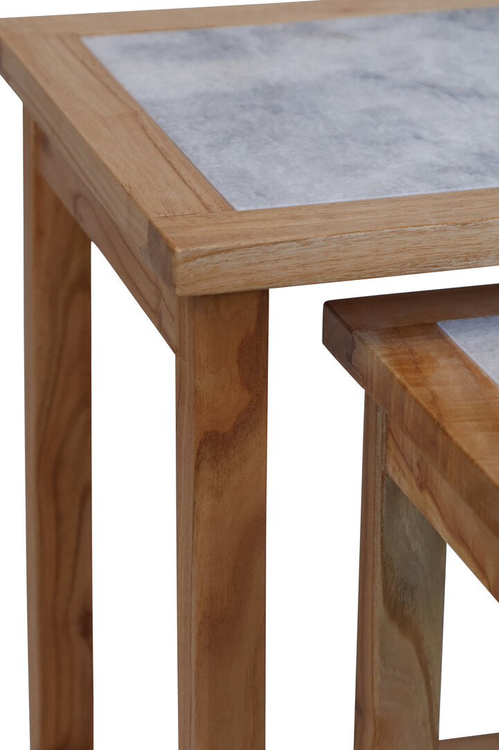 Willow Large Set Of 2 Wooden Side Tables with White Marble Tops Studio 55