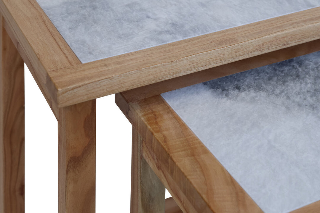 Willow Large Set Of 2 Wooden Side Tables with White Marble Tops Studio 55