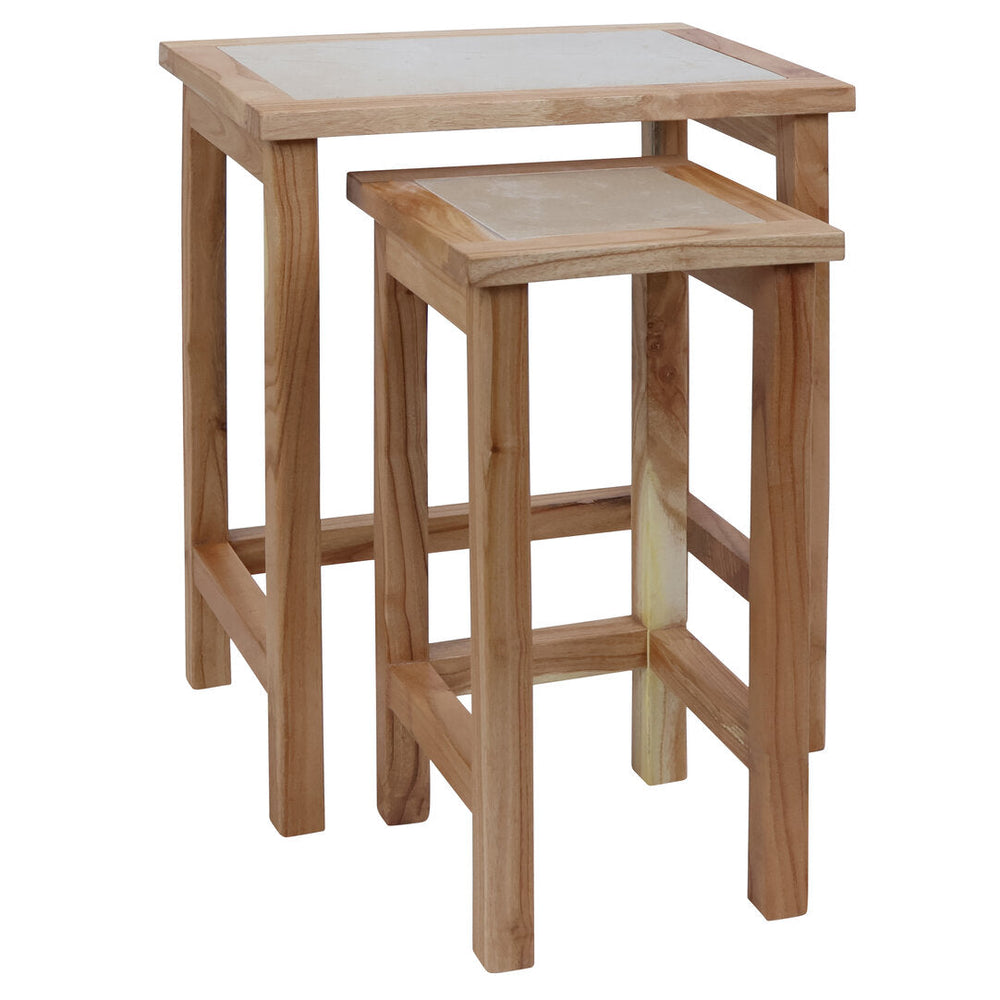 Willow Small Set Of 2 Wooden Side Tables with Cream Marble Tops Studio 55