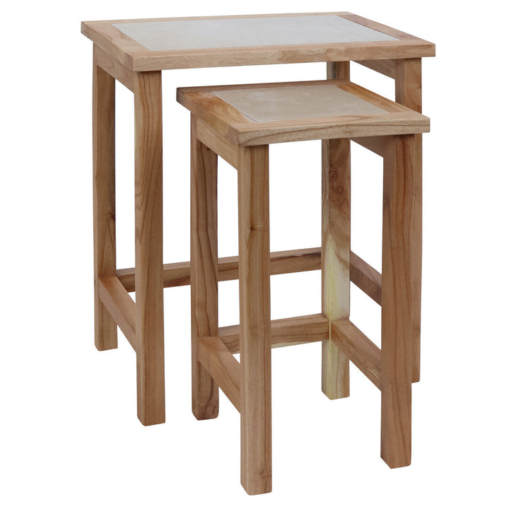Willow Small Set Of 2 Wooden Side Tables with Cream Marble Tops Studio 55